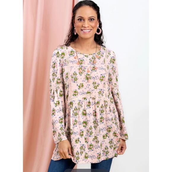 NWT Matilda Jane Like A Lady Pink Floral Crochet Tunic Blouse Small - Picture 1 of 15